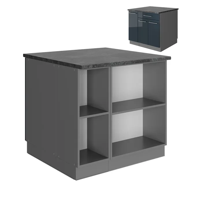 Vicco Armoire de cuisine Bleu foncé brillant 90cm avec tiroir, sans PT