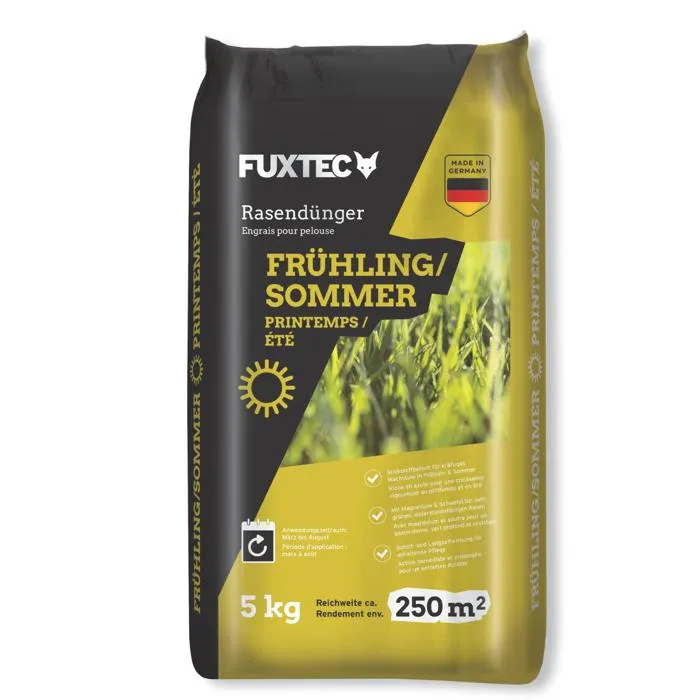 Engrais Gazon Printemps Été Fuxtec Fx-rdfs5 Organo Minéral Avec Magnésium Et Soufre Sac 5 Kg