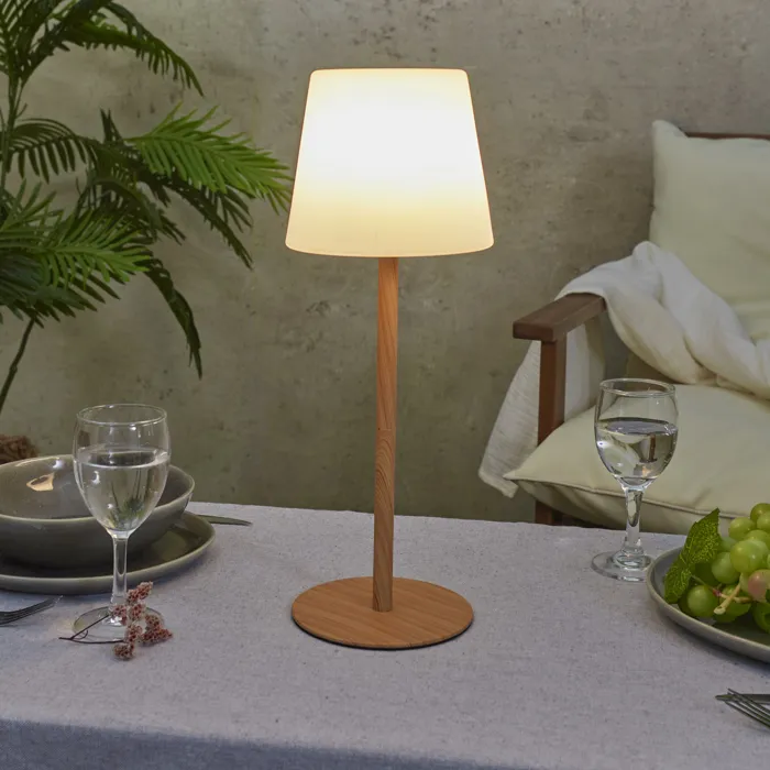 Lampe - HOME DECO FACTORY - Effet Bois - Rechargeable USB - Blanc et Marron