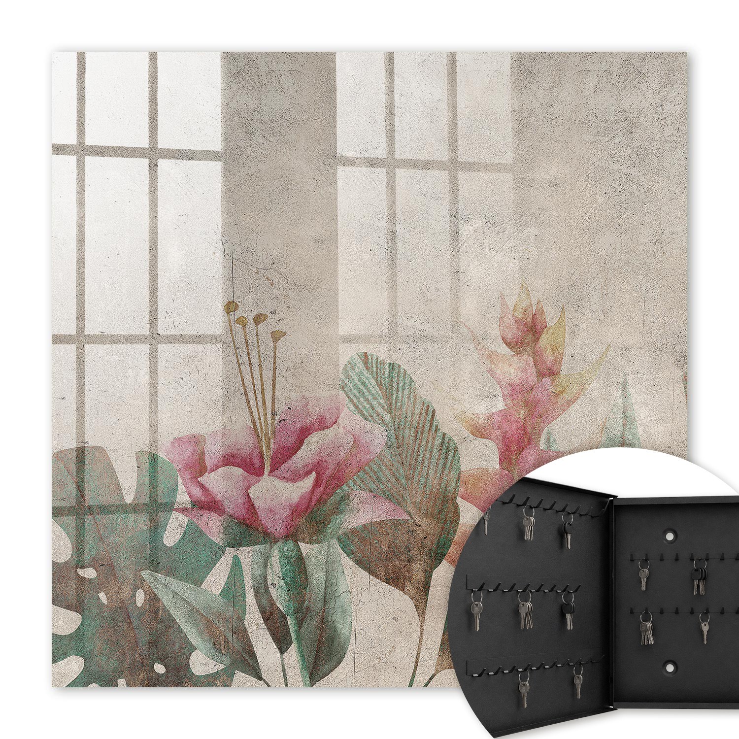 Armoire À Clés - (30 Cm X 30 Cm) - Boîte À Clés Murale - Coffret De Rangement Pour Clés - Couleur Noire - Ouverture Vers La Gauche - Pour Maison Et Bureau - Élégance Botanique