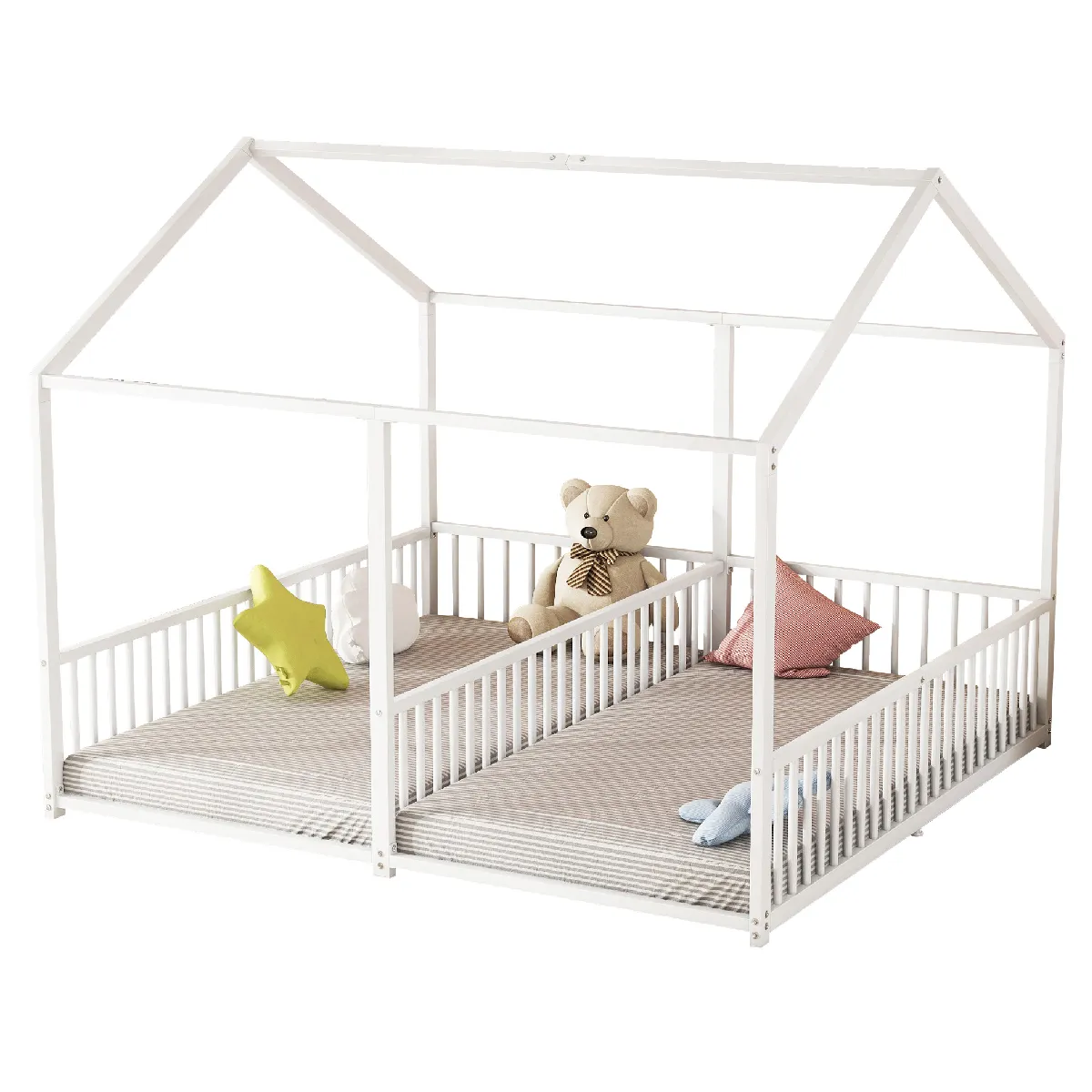 Lit enfant en métal blanc avec échelle et barrière 90 x 200 cm