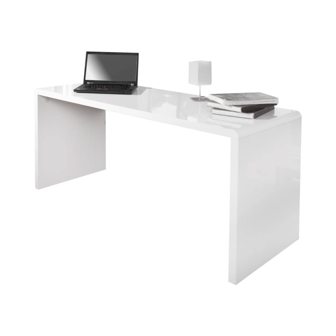 Bureau Droit Svea 140 Cm Blanc Brillant - Grand Espace De Travail Moderne