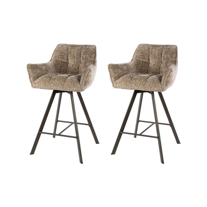 Lot 2 Chaises Bar Pivotantes Tissu Texturé Champagne + Bronze - Jordi