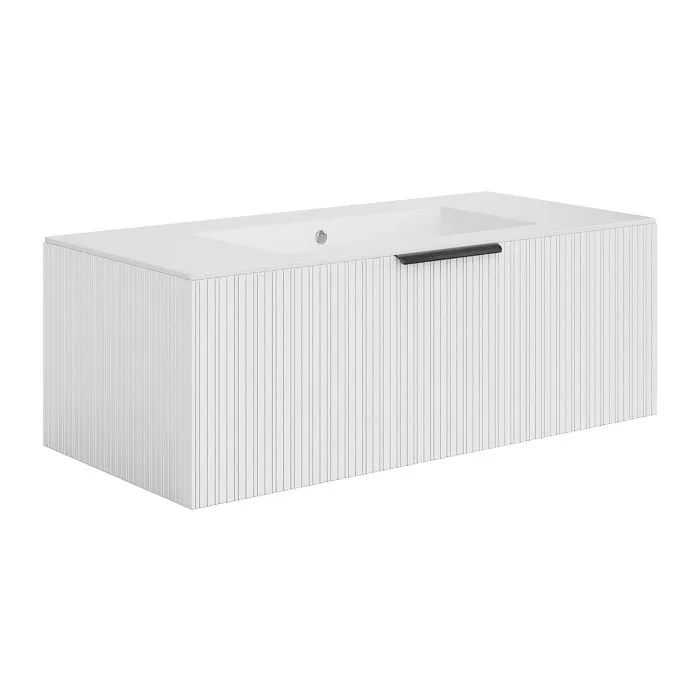 Meuble de salle de bain suspendu strié avec vasque à encastrer - Coloris blanc - 100 cm - PALIRO