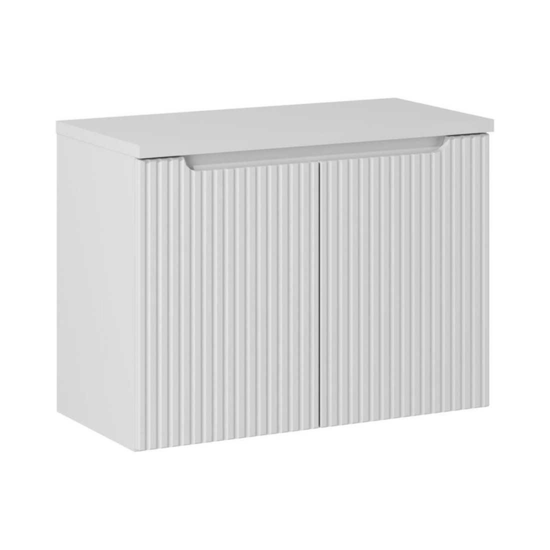Ensemble De Salle De Bain Vano Blanc 80cm: Meuble Sous Vasque À Placards Rainuré + Plan Pour Vasque Blanc Alpin Mat