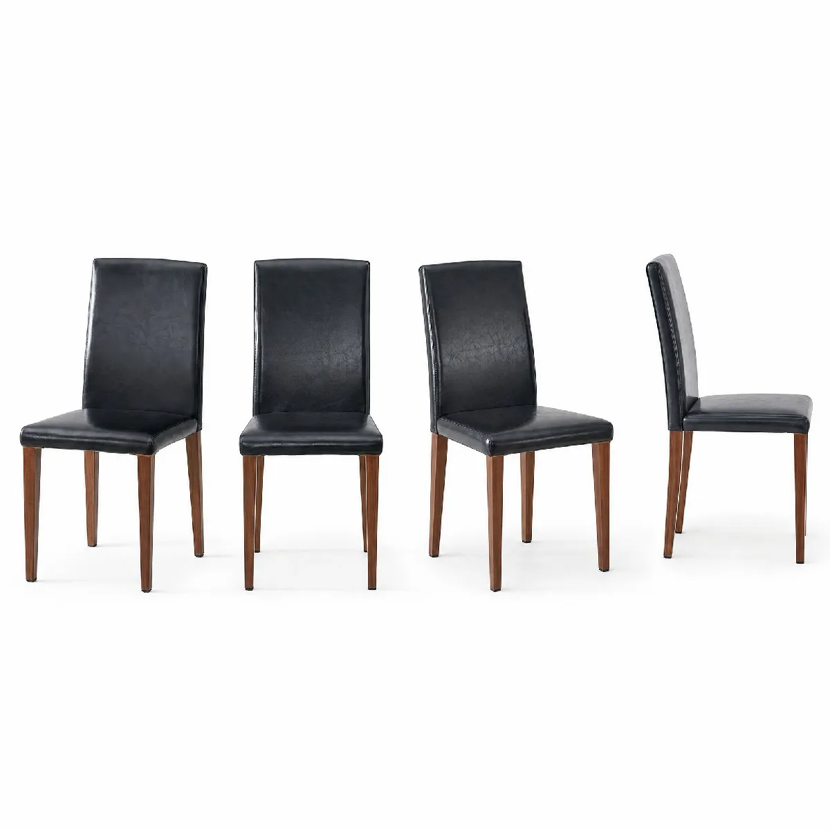 Lot De 4 Chaises De Salle À Manger En Cuir Pu Avec Pieds En Métal Noyer Et Noir