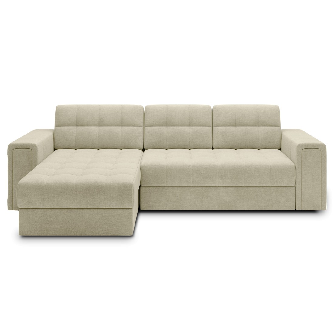 Canapé D'Angle Convertible Kapitara Beige Réversible Avec Coffre De Rangement