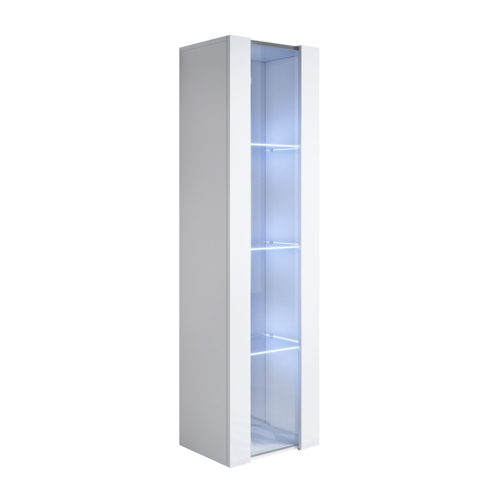 Vitrine Murale 1 Porte Avec Led Meuble De Rangement Suspendu 40x165x29cm 4 Compartiments Modèle Luke V5 Blanc Finition Brillante