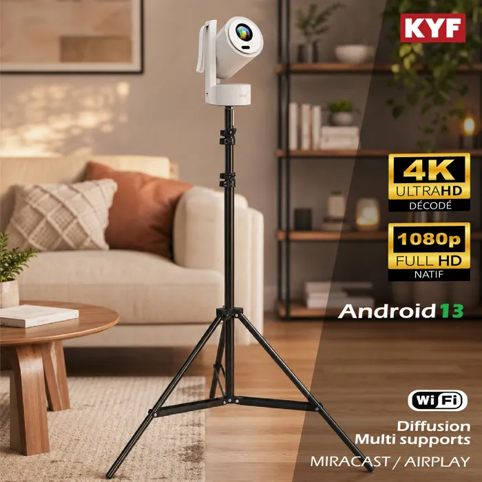 Pack vidéoprojecteur rechargeable Full HD Android 13 avec trépied télescopique 210 cm