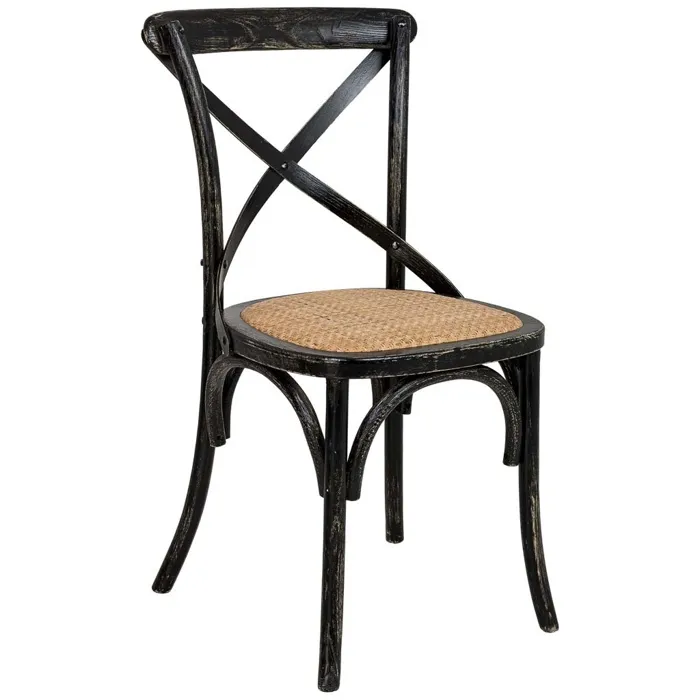 Chaise En Bois Avec Assise En Rotin Noir 44x42x46 Cm / 88 Cm