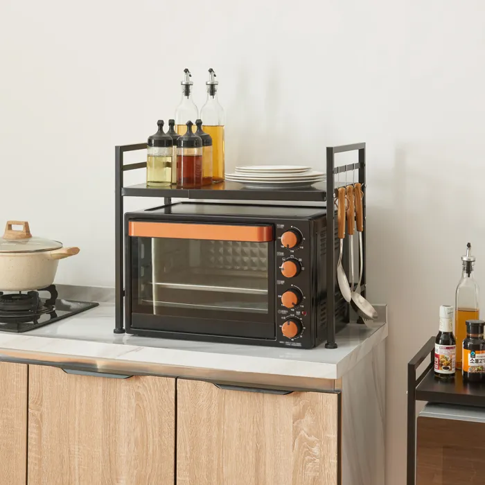 Étagère à micro-ondes Sorsele avec tablette réglable noir en.casa