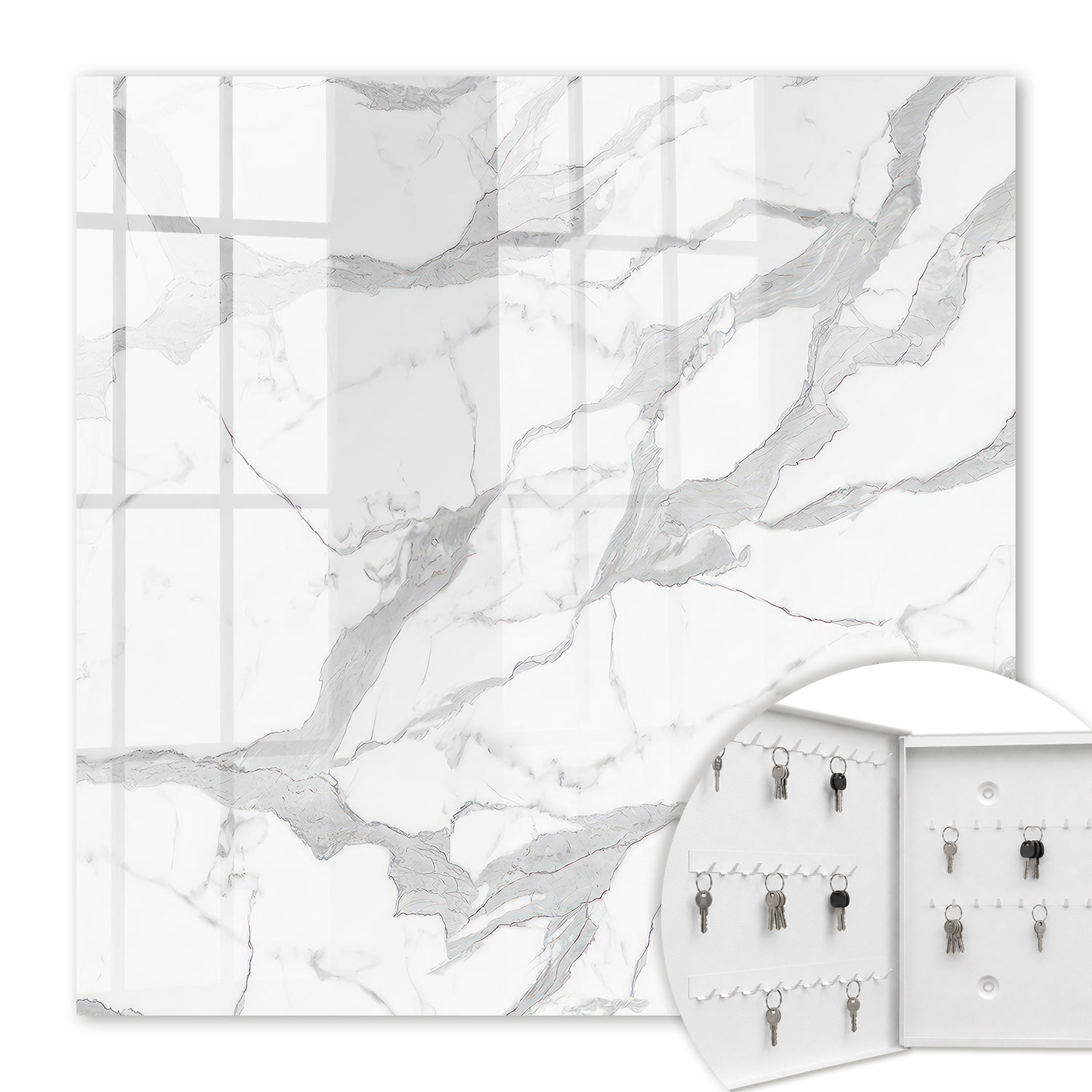 Armoire À Clés - (30 Cm X 30 Cm) - Boîte À Clés Murale - Coffret De Rangement Pour Clés - Couleur Blanche - Ouverture Vers La Gauche - Pour Maison Et Bureau - Élégance Du Marbre