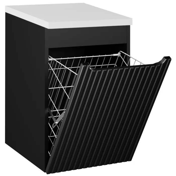 Meuble bas de salle de bain NOVA NOIR avec panier à linge et plan BLANC 40 cm