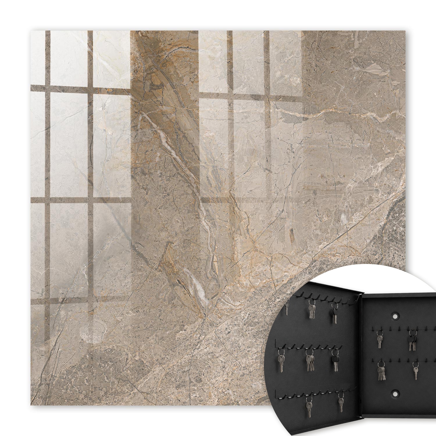 Armoire À Clés - (30 Cm X 30 Cm) - Boîte À Clés Murale - Coffret De Rangement Pour Clés - Couleur Noire - Ouverture Vers La Gauche - Pour Maison Et Bureau - Structure Naturelle