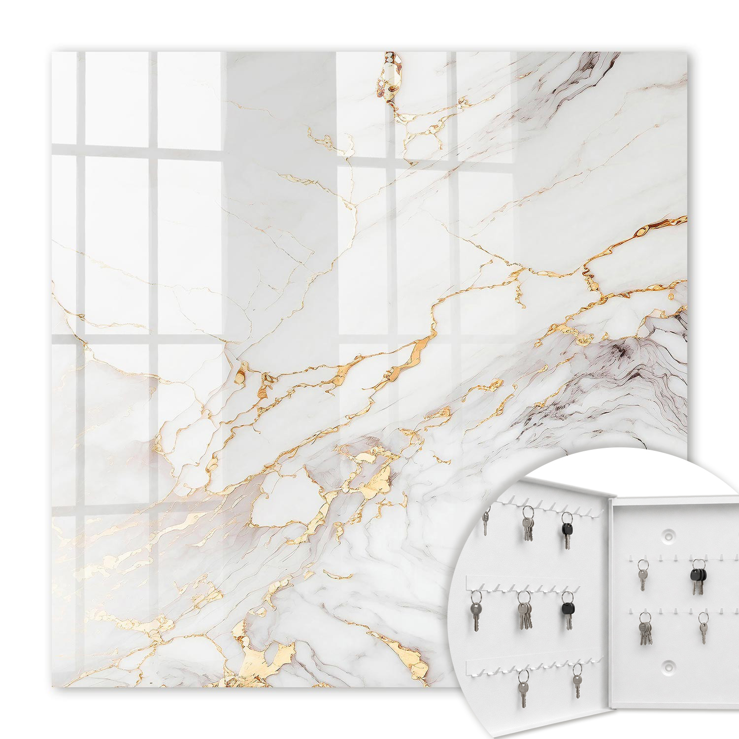 Armoire À Clés - (30 Cm X 30 Cm) - Boîte À Clés Murale - Coffret De Rangement Pour Clés - Couleur Blanche - Ouverture Vers La Gauche - Pour Maison Et Bureau - L'Élégance De La Pierre