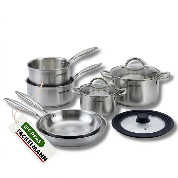 Poêles À Frire 20 26 Cm, Casseroles 14 Et 18 Cm, Faitouts 20 24 Cm Inox 18/10 Triply Et Couvercle Fackelmann Vita3
