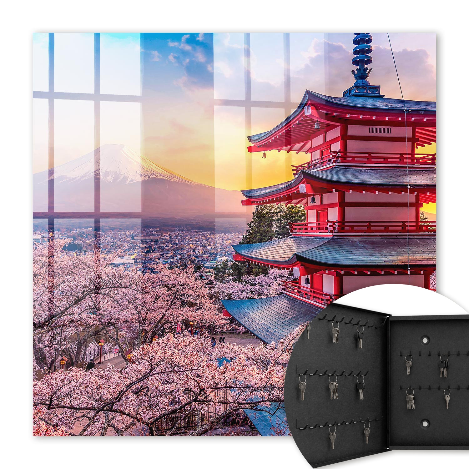 Armoire À Clés - (30 Cm X 30 Cm) - Boîte À Clés Murale - Coffret De Rangement Pour Clés - Couleur Noire - Ouverture Vers La Gauche - Pour Maison Et Bureau - Harmonie Japonaise