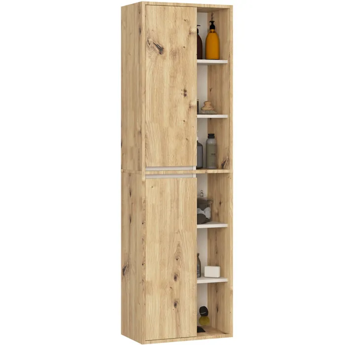 Colonne salle de bains VAMI suspendu Chêne Artisan 50 cm 2 portes façade Cachmire 10 étagères 50x30x170 cm