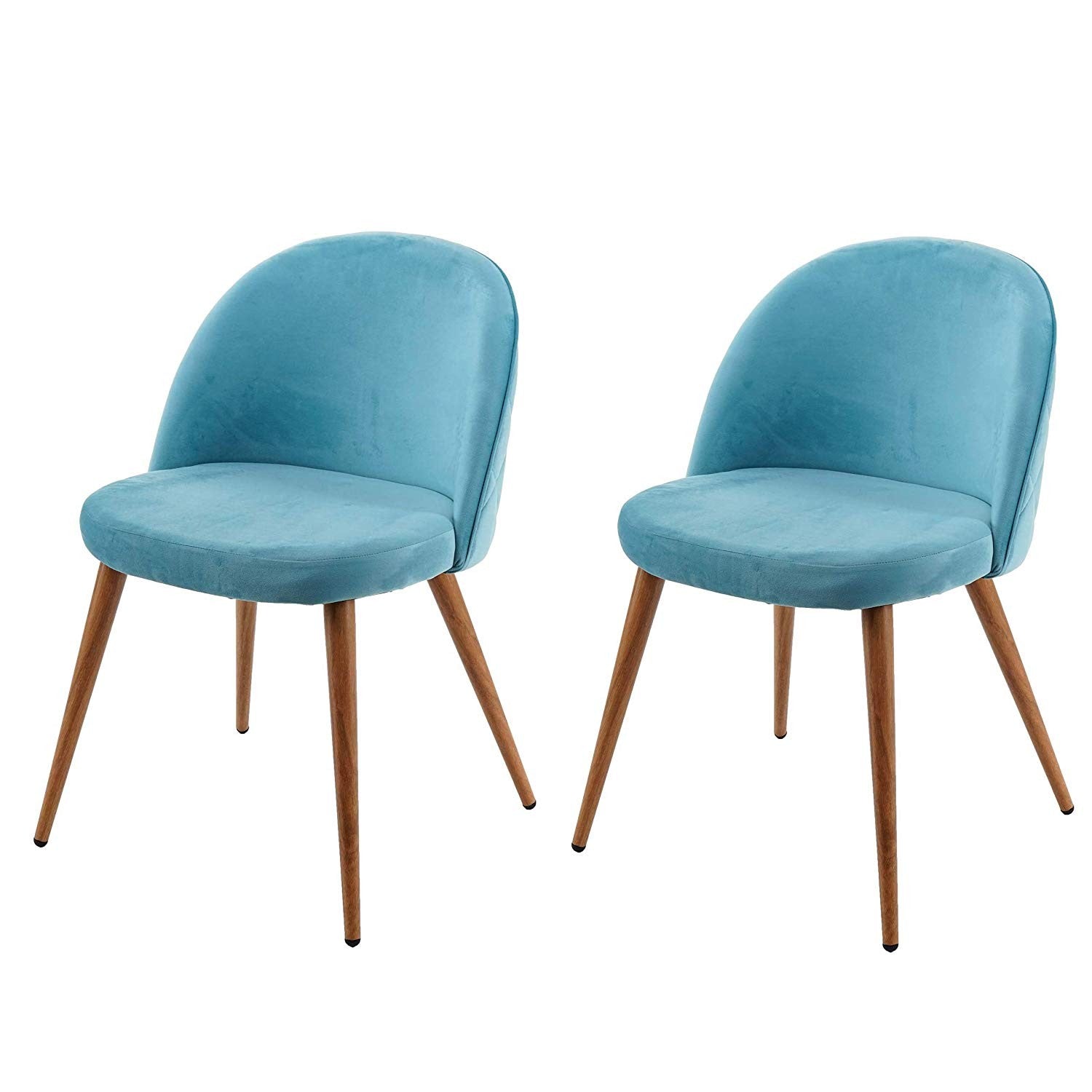 Décoshop26 - Lot De 2 Chaises De Salle À Manger Tissu Velours Bleu En Bois Style Rétro Cds04419