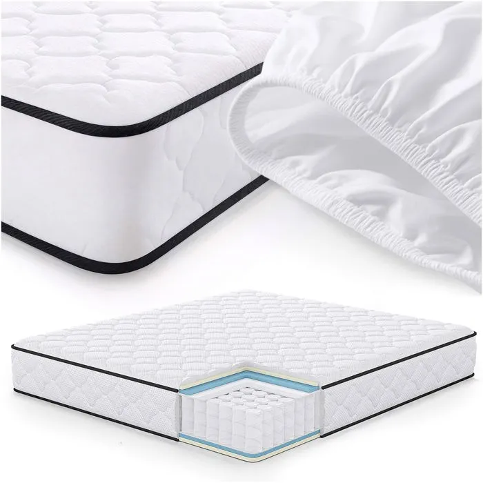Matelas à ressorts ensachés 7 zones avec protège-matelas H3 180x200 cm