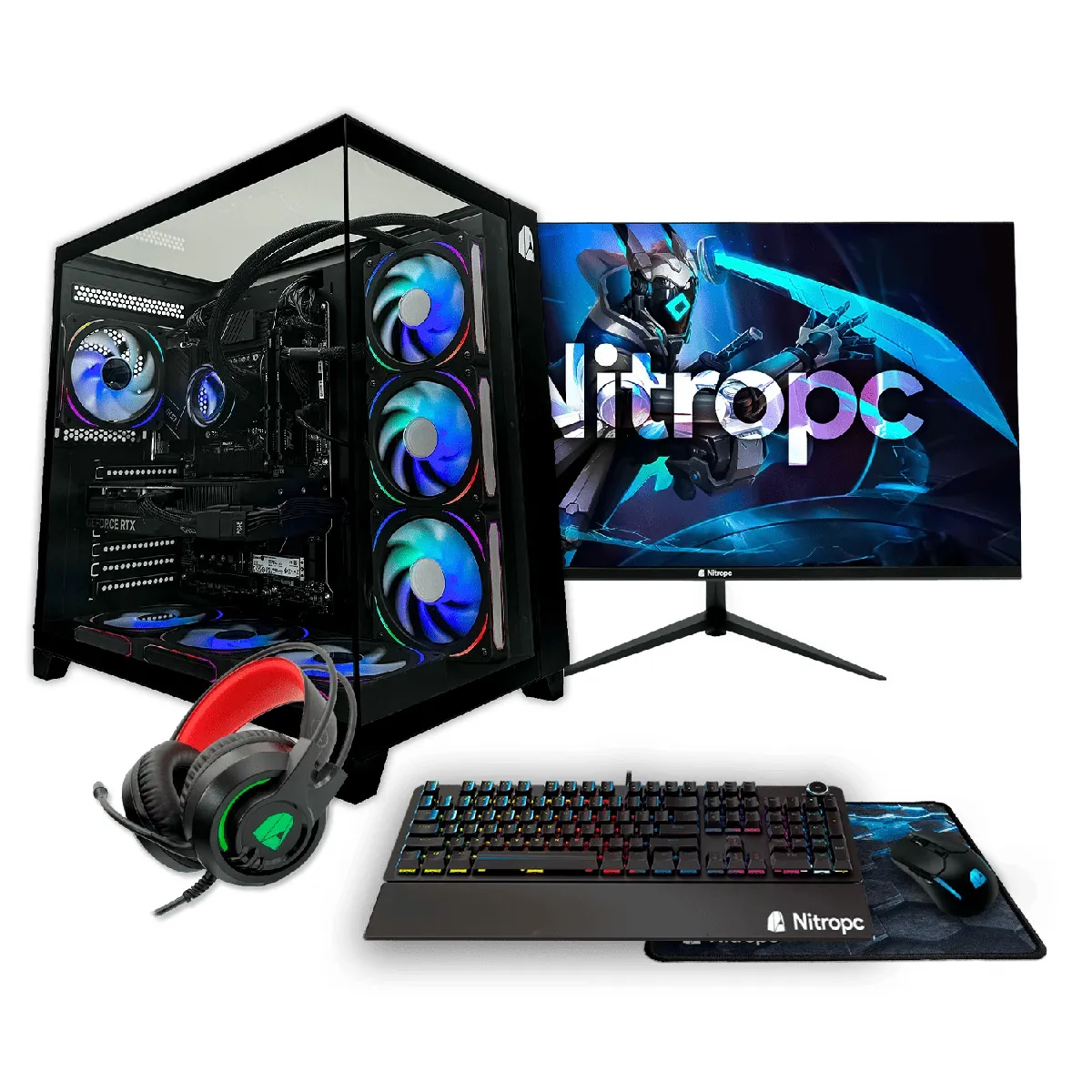 Pc Gamer Nitropc Pack Gold V2 Noir - R5 8400f, RTX 5060 8GB GDDR7, 16gb Ddr5, 1tb M2, Win11PRO Accessoires + Monitor 24"