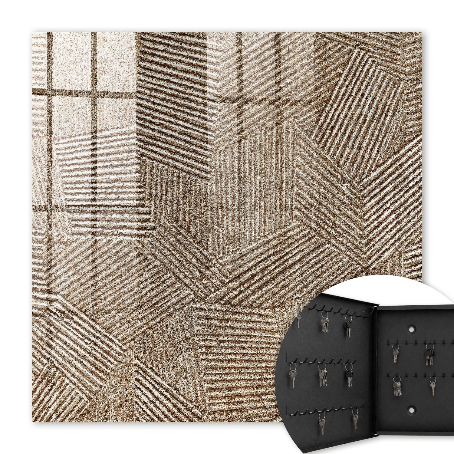 Armoire À Clés - (30 Cm X 30 Cm) - Boîte À Clés Murale - Coffret De Rangement Pour Clés - Couleur Noire - Ouverture Vers La Gauche - Pour Maison Et Bureau - Motif Géométrique