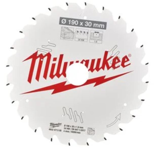 Lame de scie circulaire à dents alternées pour bois 190 x 30 x 1,6 mm 24 dents MILWAUKEE 4932471300