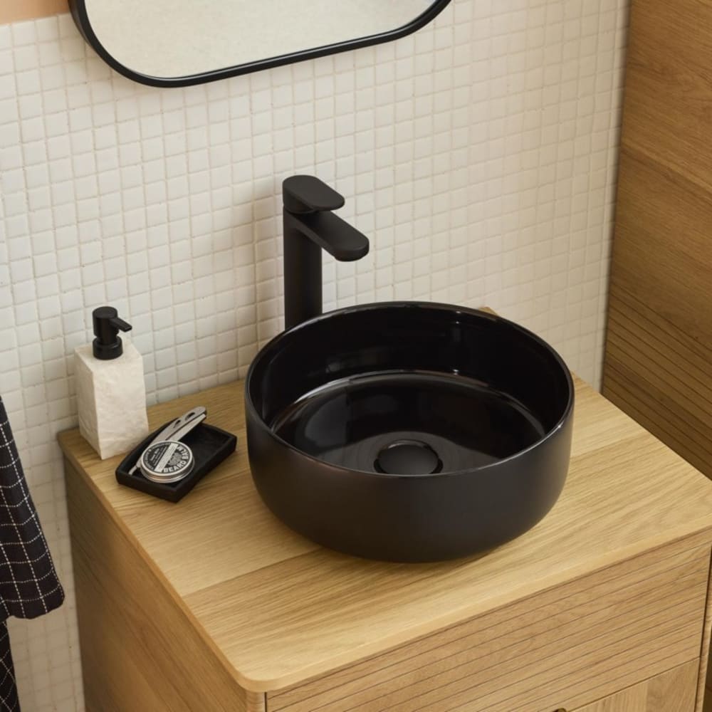 Vasque à poser ronde en céramique noir mat et brillant Ø36 x H.12 cm, Homesight Romeo