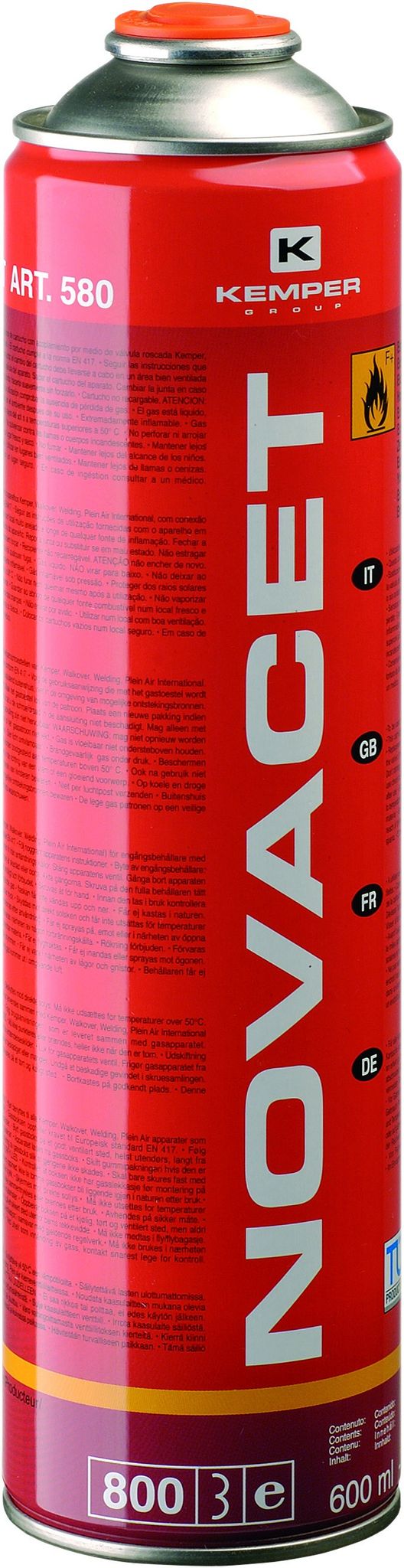 Kemper - Cartouche De Gaz 600ml Novacet Rouge - Propane-butane Pour Soudure Et Découpe À Flamme - Valve À Pas Universel 7/16"
