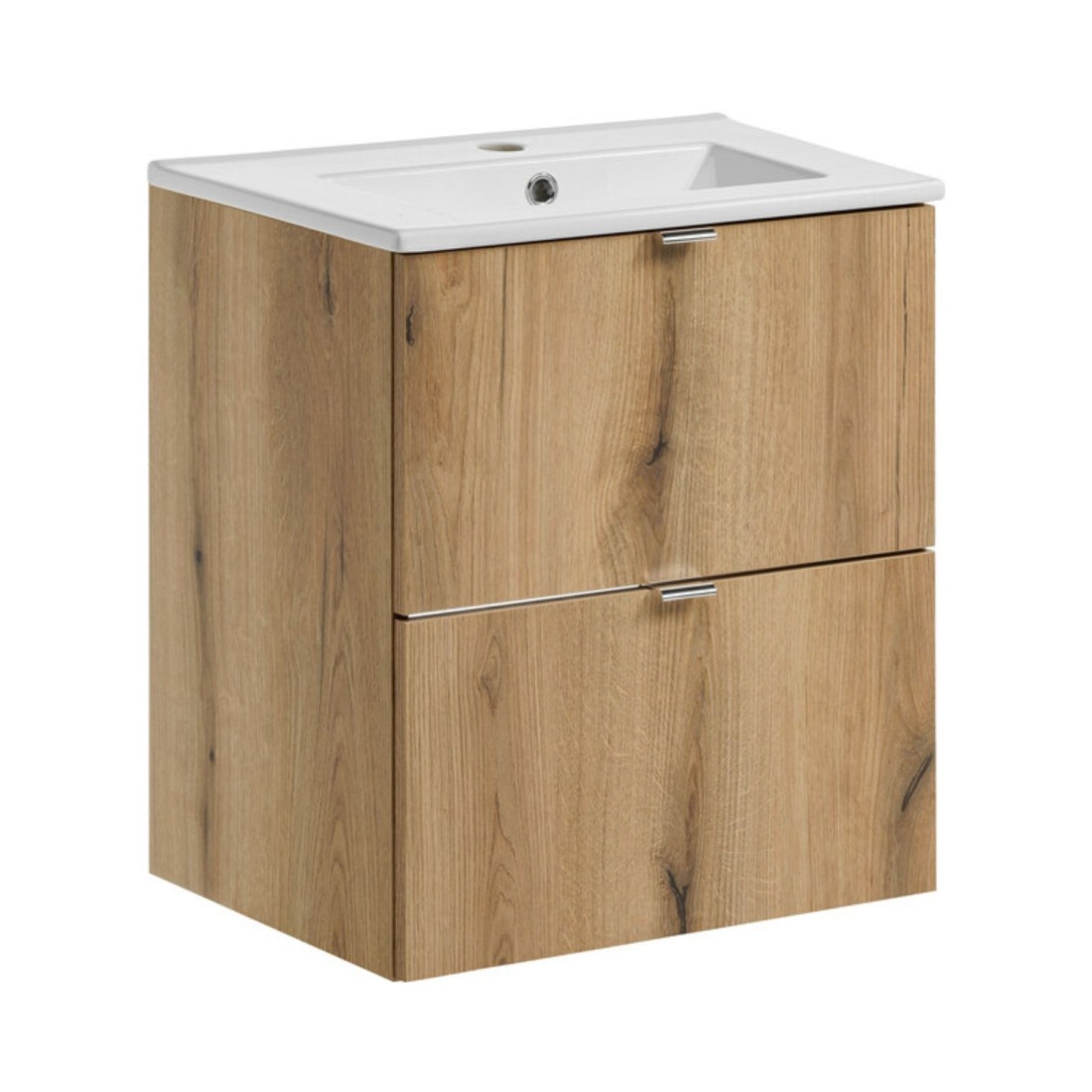 Ensemble De Salle De Bain Suspendu Vano Aspect Chêne Et Blanc 50cm: Meubles Sous Vasque À Tiroirs + Vasque Encastrée