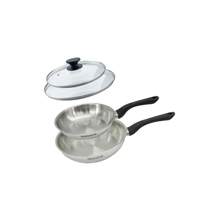 Set 2 Poêles 20 Et 24 Cm En Inox Et Couvercles Verres Geneva