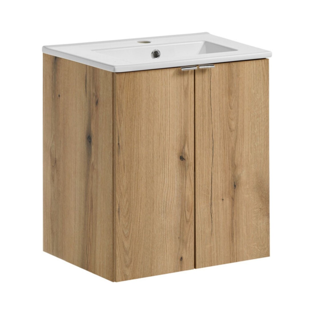Ensemble De Salle De Bain Suspendu Vano Aspect Chêne Et Blanc 50cm: Meubles Sous Vasque À Placards + Vasque Encastrée