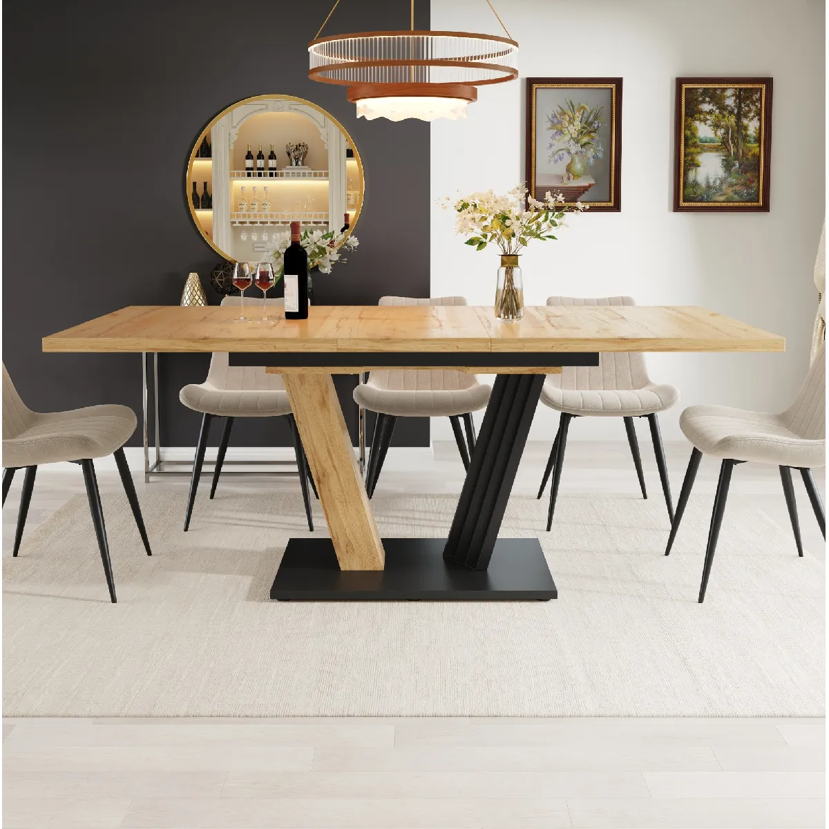 Table à manger extensible bois avec pieds 120/160 x 80 x 76 cm