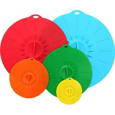 5 Pièces Couvercle Casserole Silicone Alimentaire, Couvercles En Silicone Réutilisables, Couvercle Ventouse, Pour Bols, Casseroles, Assiettes, Tasses (couleur Régulière)