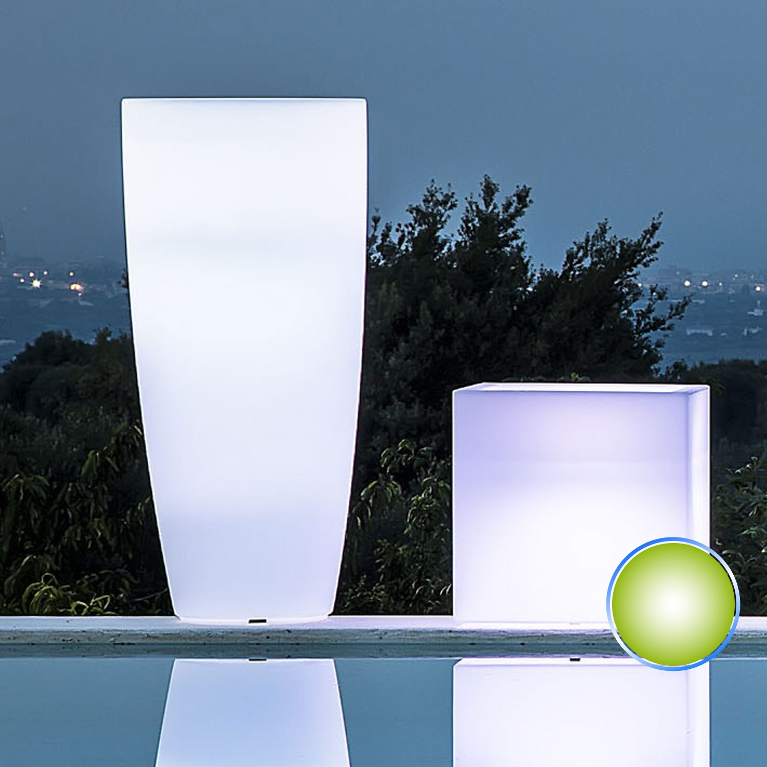 Pot Lumineux Rond Mod. Agave H70 Avec Lampe Verte