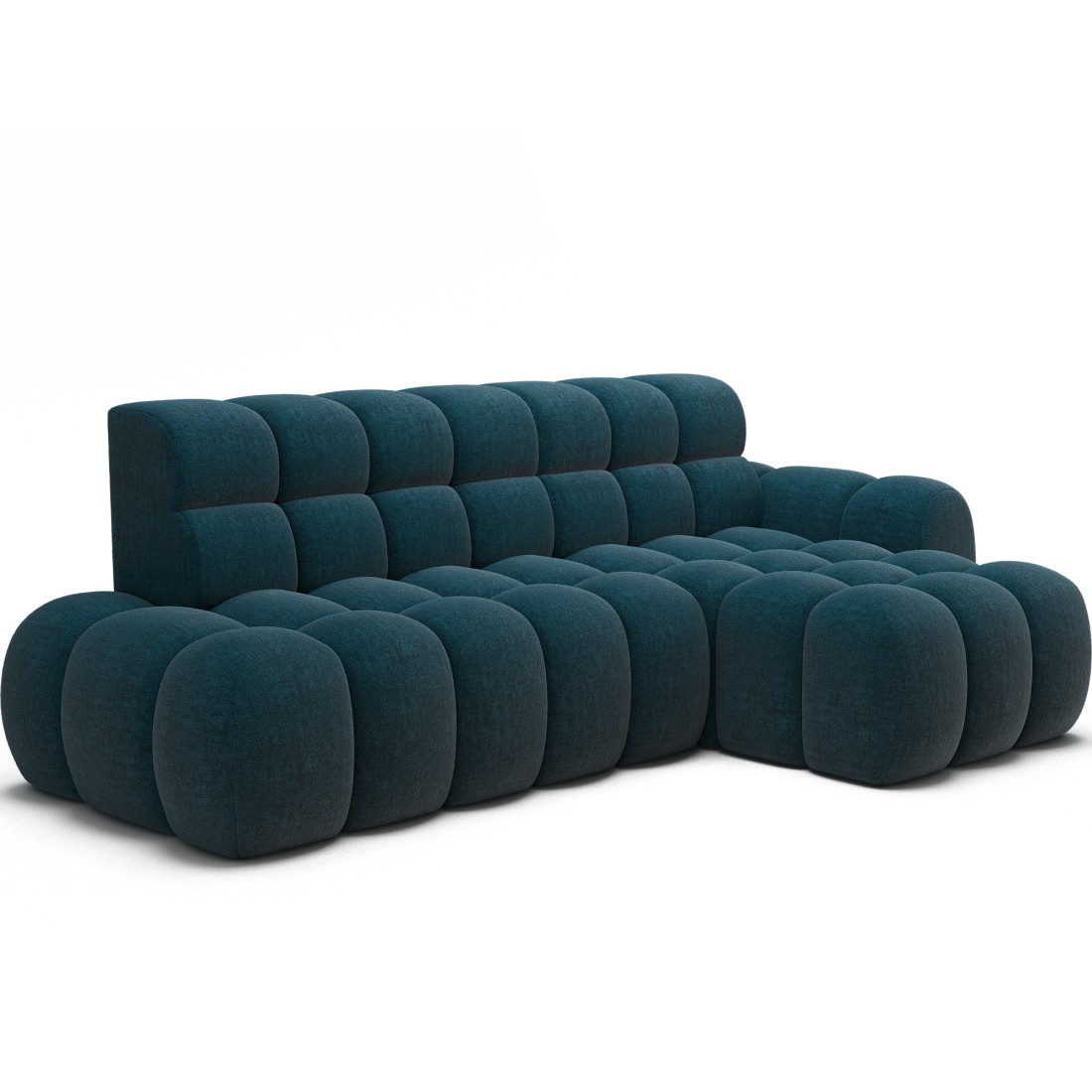 Canapé D'Angle Convertible Bulla 3 Places Bleu Angle Droit - Tissu Bouclette Avec Extension D'Assise Électrique