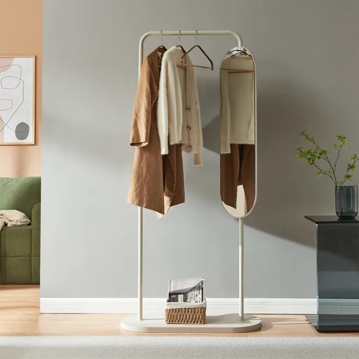 Portemanteau sur pied avec miroir Vamn 167 x 80 x 35 cm couleur sable en.casa