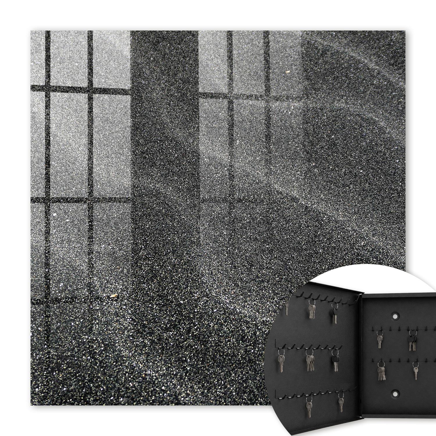 Armoire À Clés - (30 Cm X 30 Cm) - Boîte À Clés Murale - Coffret De Rangement Pour Clés - Couleur Noire - Ouverture Vers La Gauche - Pour Maison Et Bureau - Vagues Scintillantes