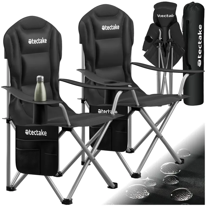 Chaise de camping rembourrée pliable avec sac de transport inclus noir