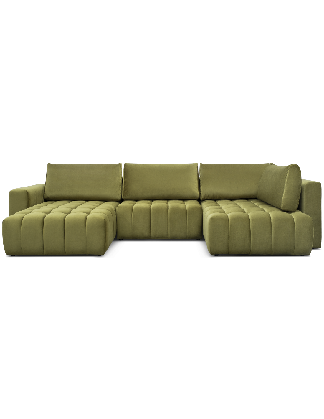 Canapé D'Angle Bonita Convertible 6 Places Vert Caca D'Oie Effet Velours - Gauche - 350x175cm