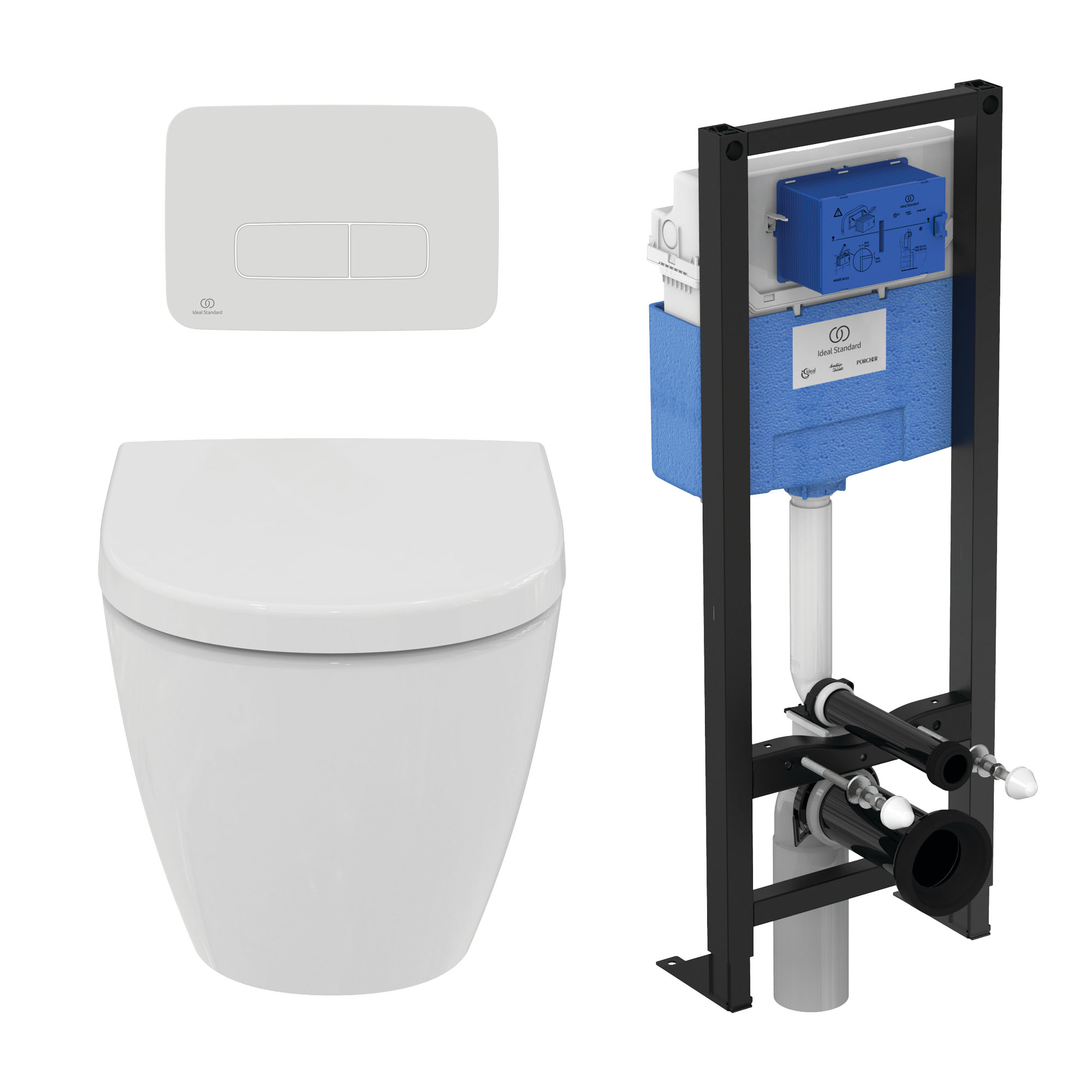 Ideal Standard Pack Wc Suspendu I.life O Recouvrant + Bâti Support Autoportant Et Plaque Blanche
