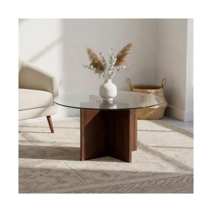 Table basse en verre transparent moderne GIULIA noyer