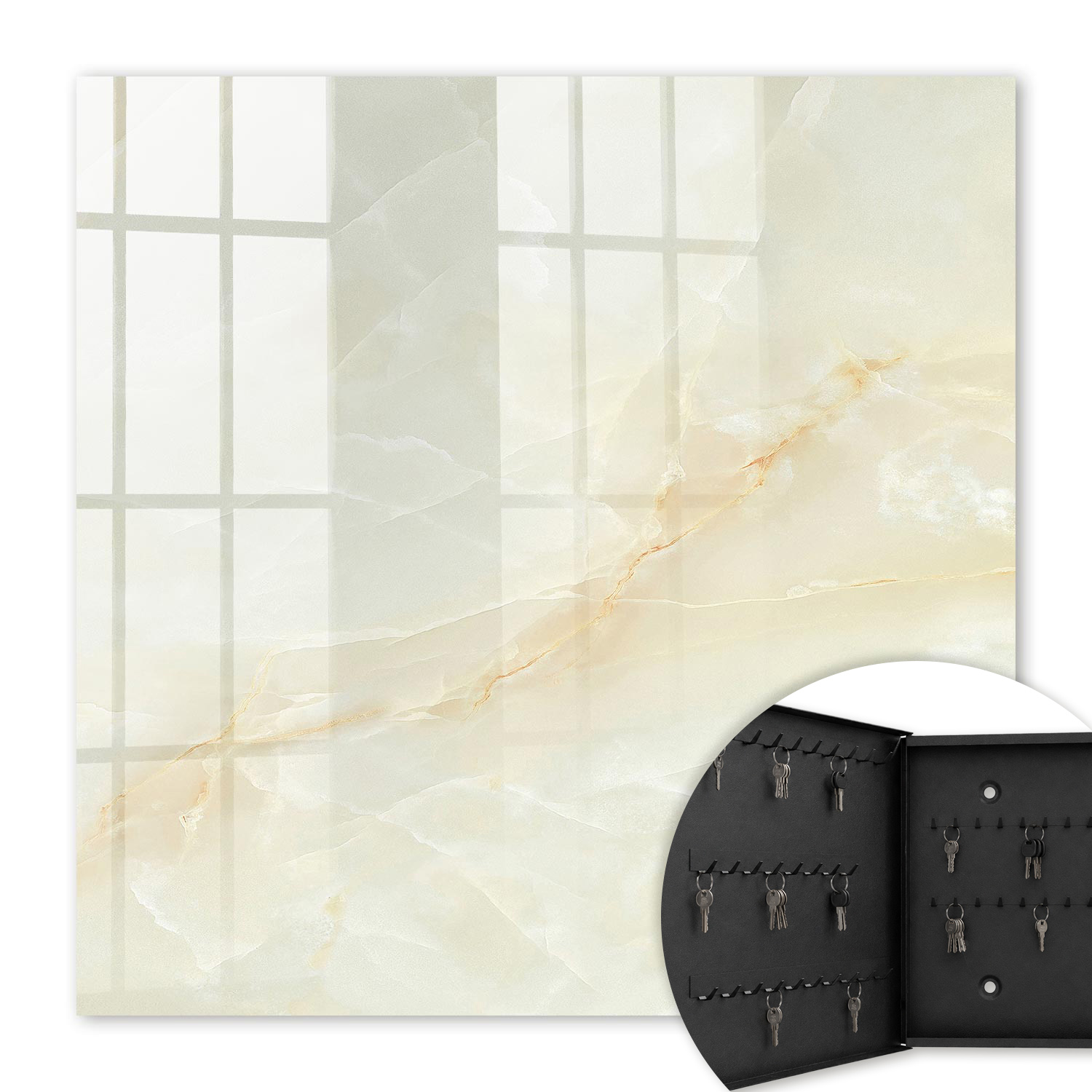 Armoire À Clés - (30 Cm X 30 Cm) - Boîte À Clés Murale - Coffret De Rangement Pour Clés - Couleur Noire - Ouverture Vers La Gauche - Pour Maison Et Bureau - L'Élégance Du Marbre