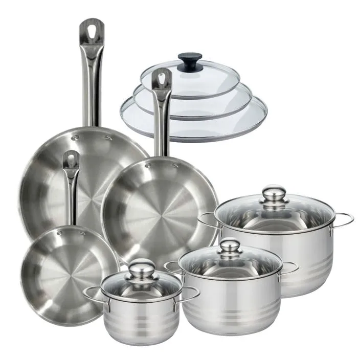 3 Poêles 20/24/28cm + 3 Faitouts 16/20/24cm Eterna Brillant