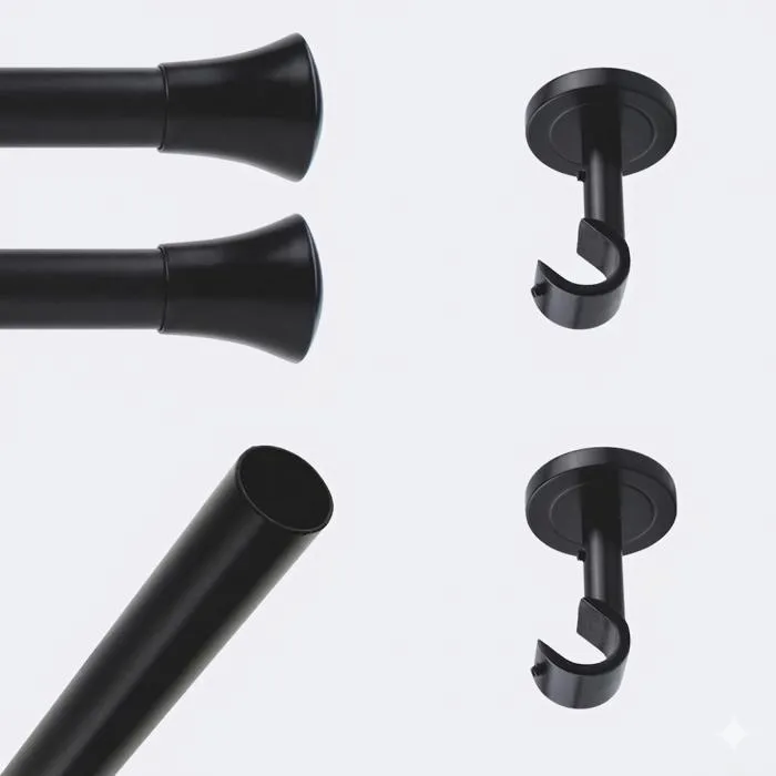Kit de tringle à rideaux Noir Mat 300cm Diam.20mm Embout Pommeau - Fixation Plafond - Boulet