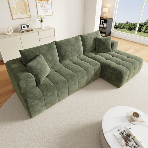 Canapé D'Angle 3 Places, Canapé Nuage, Combinable Librement, Design Bas Au Sol, Pour Salon Et Appartement, Sans Montage - Tissu Chenille Vert