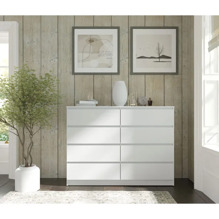 Commode Bim Furniture Maja 140 Cm 8 Tiroirs Blanc Mat Panneau Stratifié