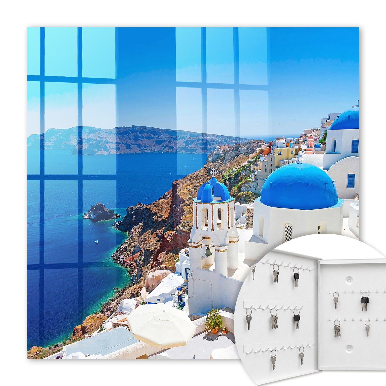 Armoire À Clés - (30 Cm X 30 Cm) - Boîte À Clés Murale - Coffret De Rangement Pour Clés - Couleur Blanche - Ouverture Vers La Gauche - Pour Maison Et Bureau - Île Grecque