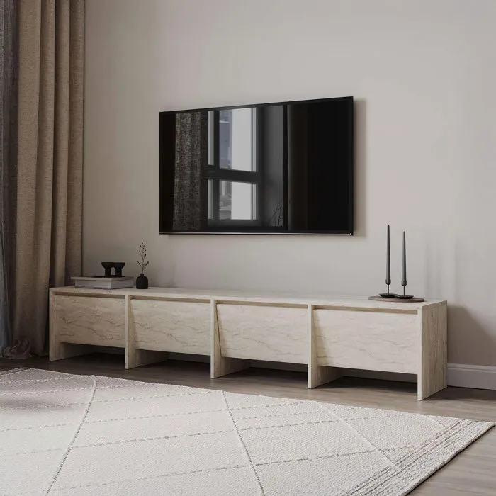 Meuble tv 180x35x40 cm décor effet travertin