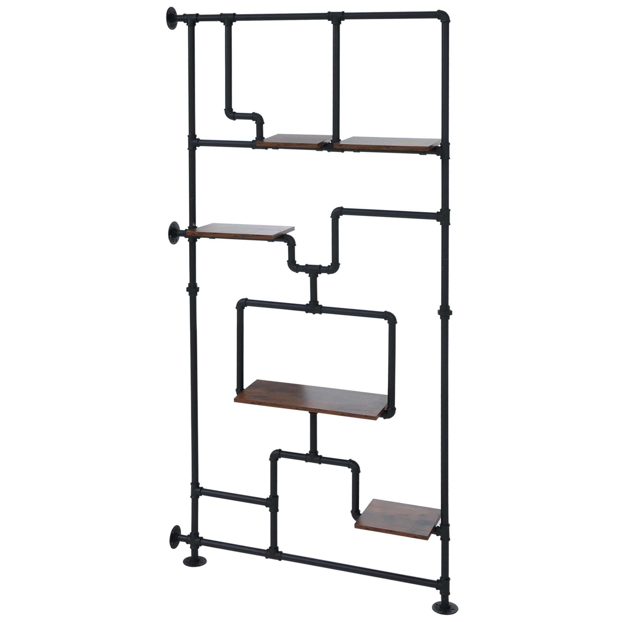 Bibliothèque Séparateur De Pièce Style Industriel 203x100x20 Cm En Métal Et Mdf Mélaminé Coloris Marron Foncé 040008764